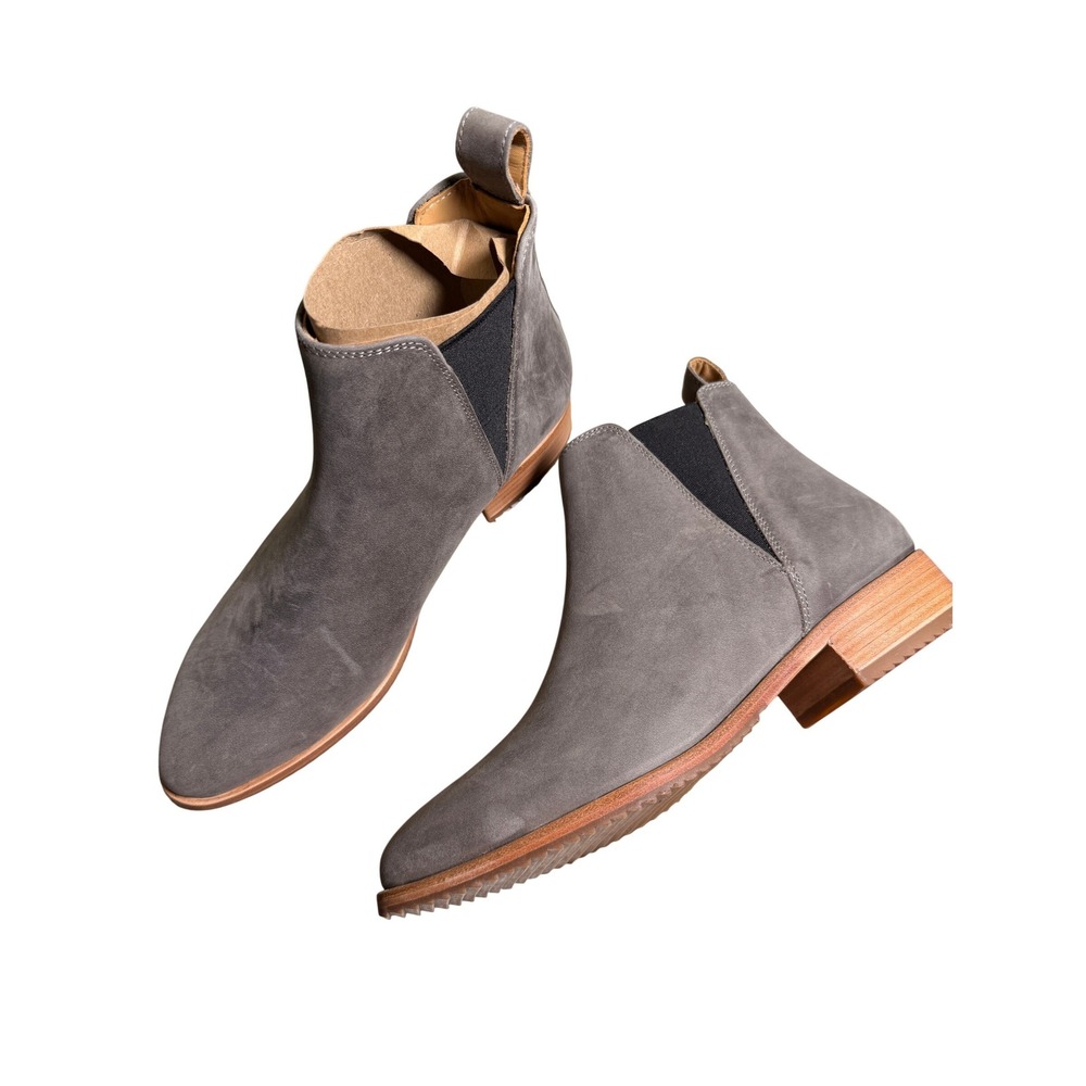 NIB Nisolo Eva Everyday Chelsea Boot Grey Nubuck Leather Lug Sole Size 7